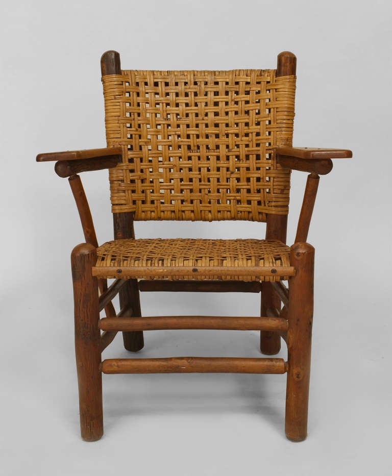 Old Hickory Woven Armchair with Paddle Armrests In Excellent Condition In Queens, NY