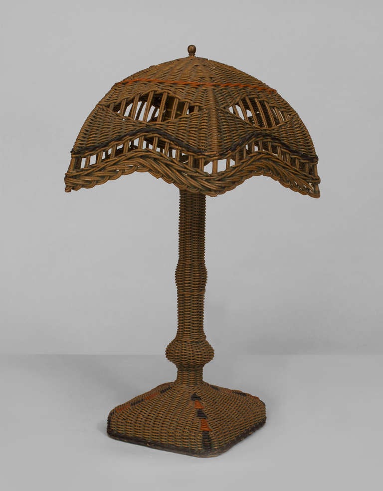 American Art Deco Natural Wicker Table Lamp