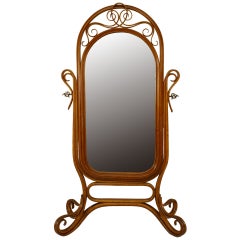 Antique Bentwood Light Oak Cheval Mirror (manner of Michael Thonet)