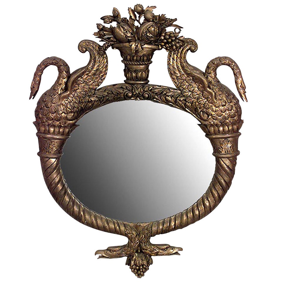 French Empire Gilt Swan Wall Mirror