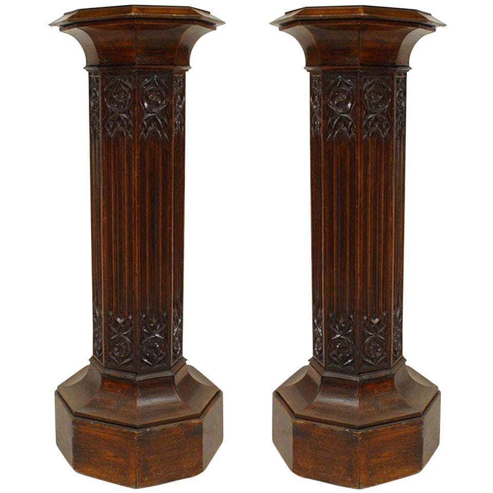 Pair of 19th c. Gothic Revival Mahogany Pedestals