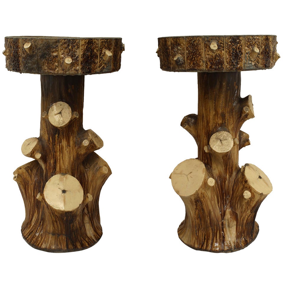 Pair of English Victorian Faux Wood Planters For Sale