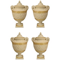 Set of 4 Outdoor French Painted Iron Urns