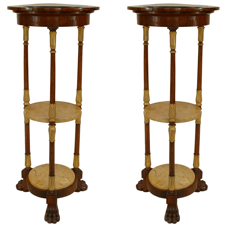 Pair of English Regency Rosewood Pedestals For Sale