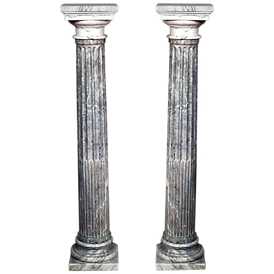 Pair of Louis XVI Grey Marble Column Pedestals For Sale