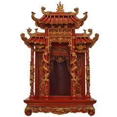 19th c. Chinese Carved and Lacquered Pagoda Form Altar