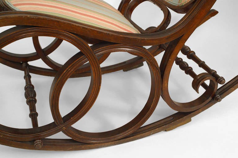 Austrian Bentwood Striped Rocking Chair For Sale