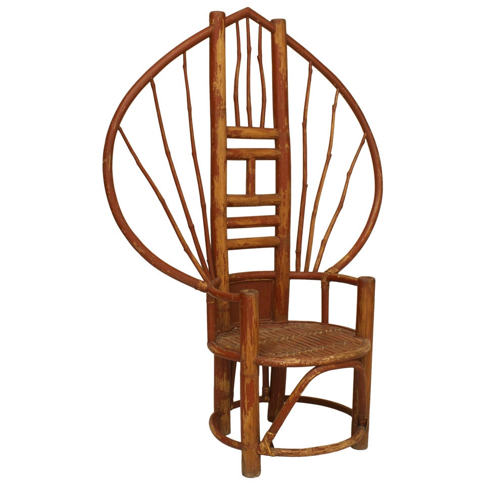 Asian Bamboo Fan Back Throne Chair