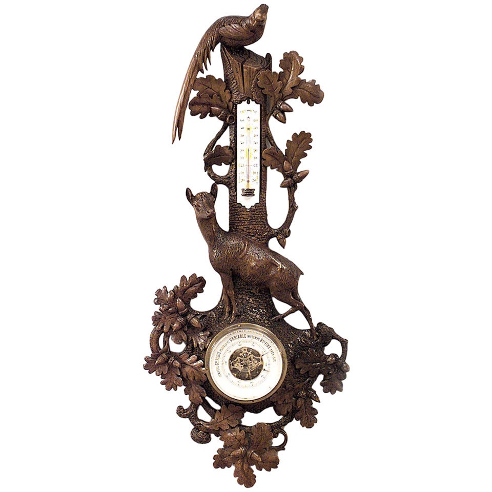 Barometer aus schwarzem Walnussholz, rustikales Stil im Angebot