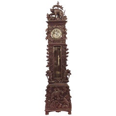 Vintage 19th Century Rustic Black Forest Grandfather Clock