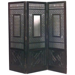 19th c. Middle Eastern Carved Teak Folding Screen