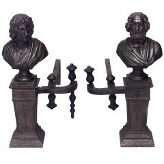 Antique Pair of Neo-Classic Homer and Virgil Andirons