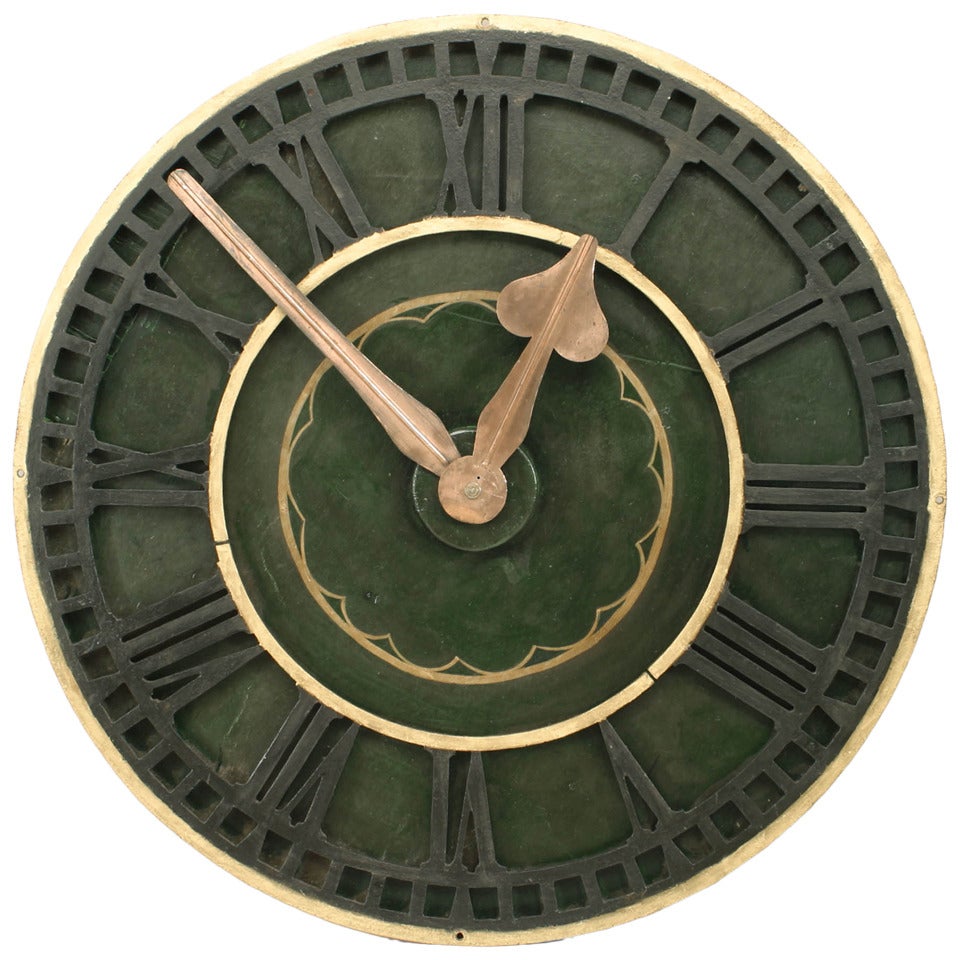 English Victorian Green Clock For Sale