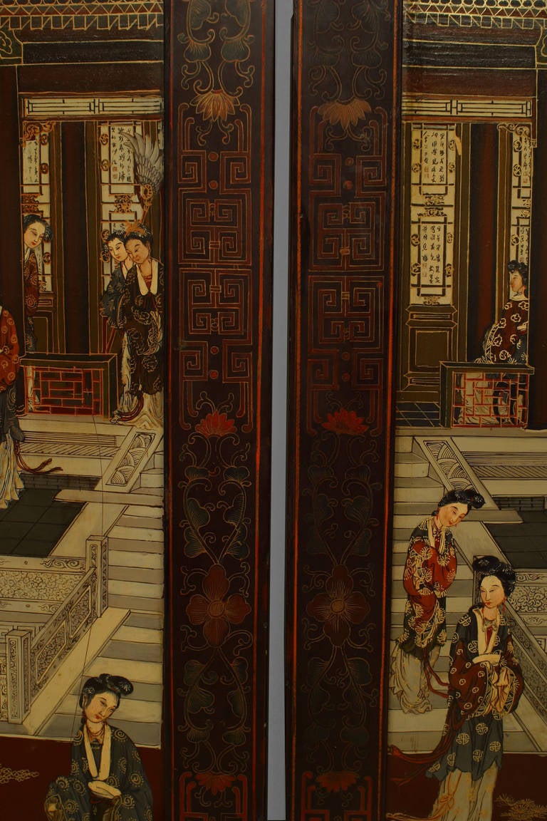 Chinese Quing Dynasty Red Lacquered 4-Fold Screen For Sale 2