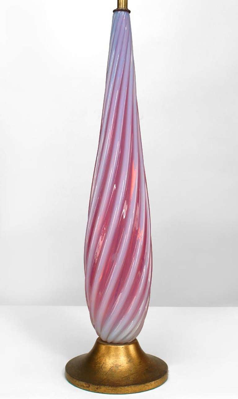 Mid-20th Century Pair of Italian Mid-Century Murano Pink Glass Table Lamps