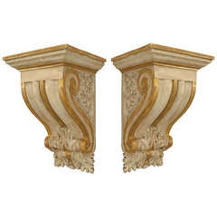 Four Neoclassical Painted and Gilt Trimmed Bracket Shelves 7