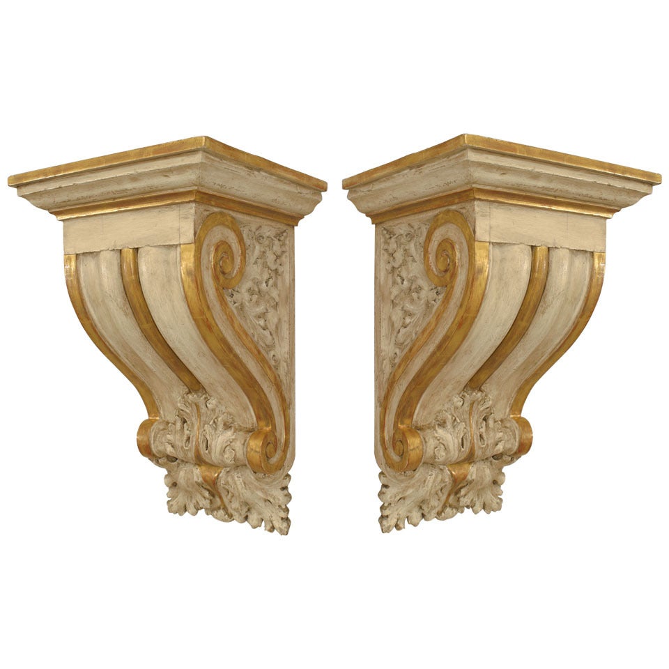 Pair of Italian Neo-Classic Gilt Wall Shelves For Sale