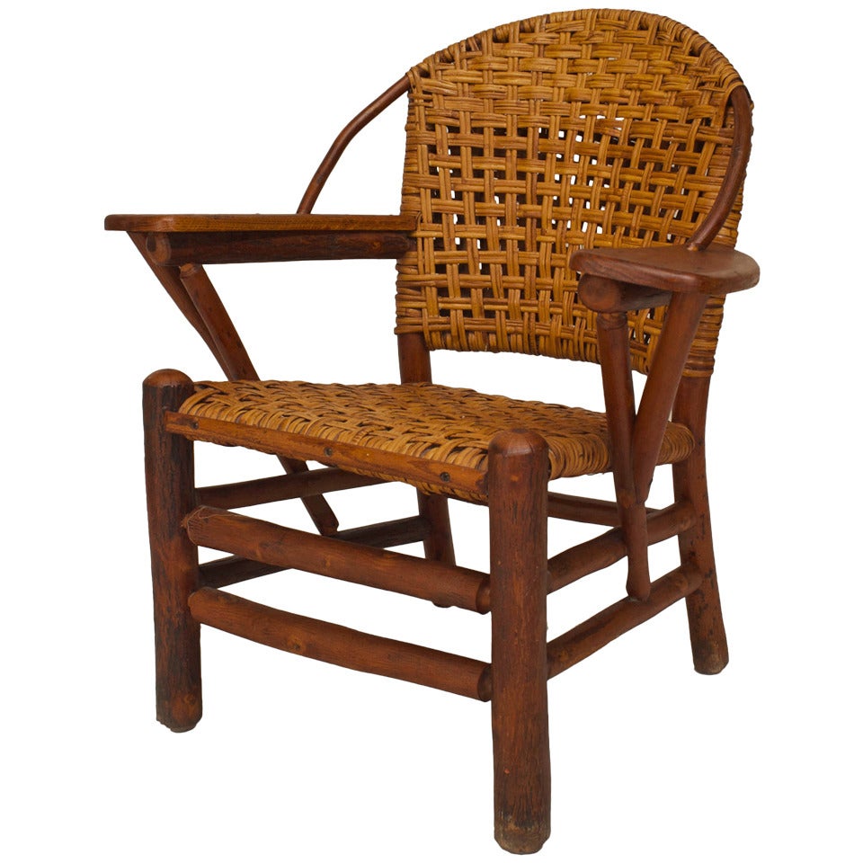 Old Hickory Woven Armchair with Paddle Armrests
