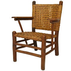 Old Hickory Woven Armchair with Paddle Armrests