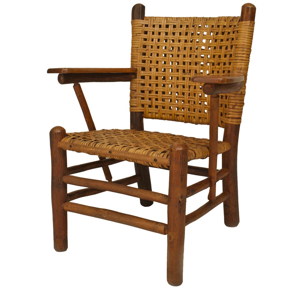 Old Hickory Woven Armchair with Paddle Armrests