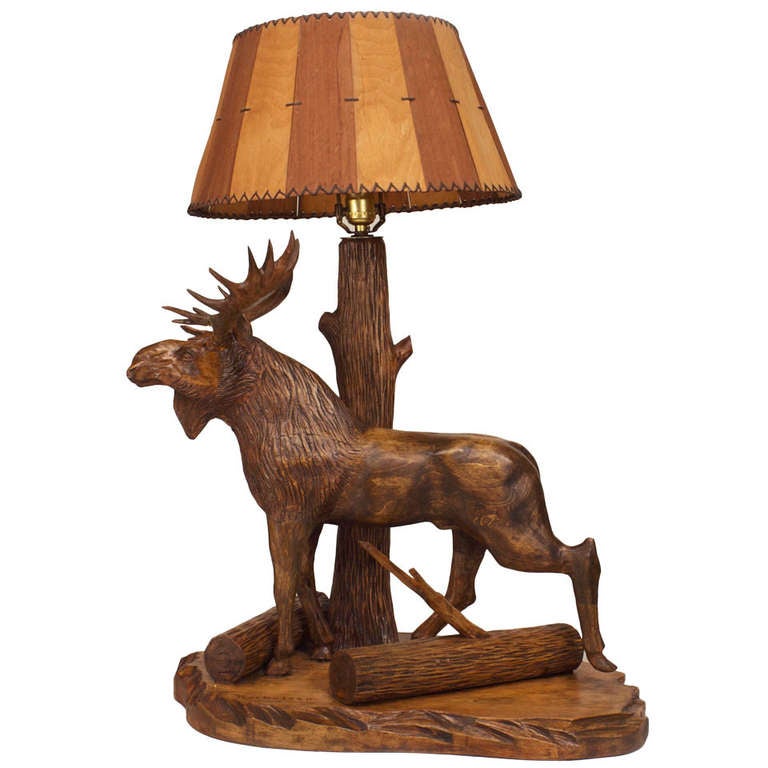 20th c. Rustic Maple Moose Form Table Lamp For Sale at 1stdibs