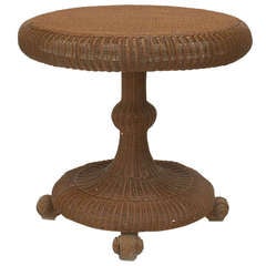 Heywood-Wakefield Attributed 19th c. Woven Wicker Tilt Top Table