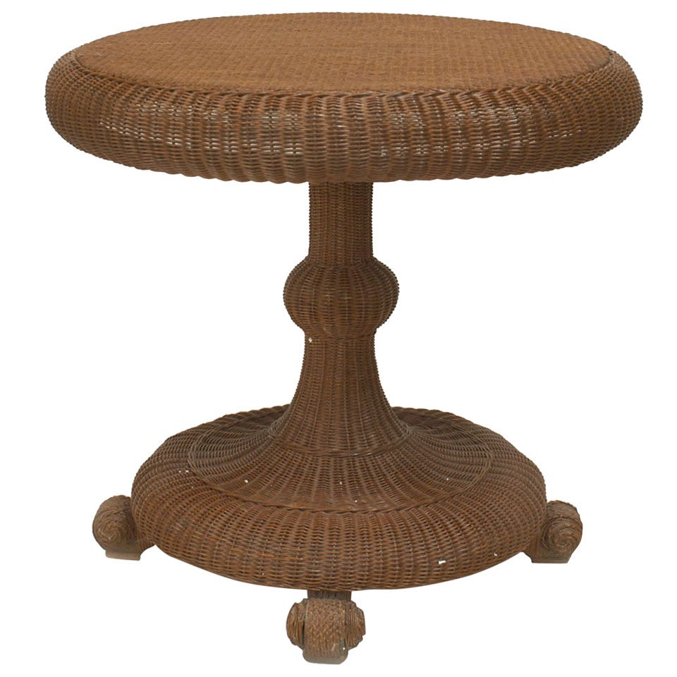 Heywood-Wakefield Attributed 19th c. Woven Wicker Tilt Top Table
