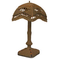 Antique American Art Deco Natural Wicker Table Lamp