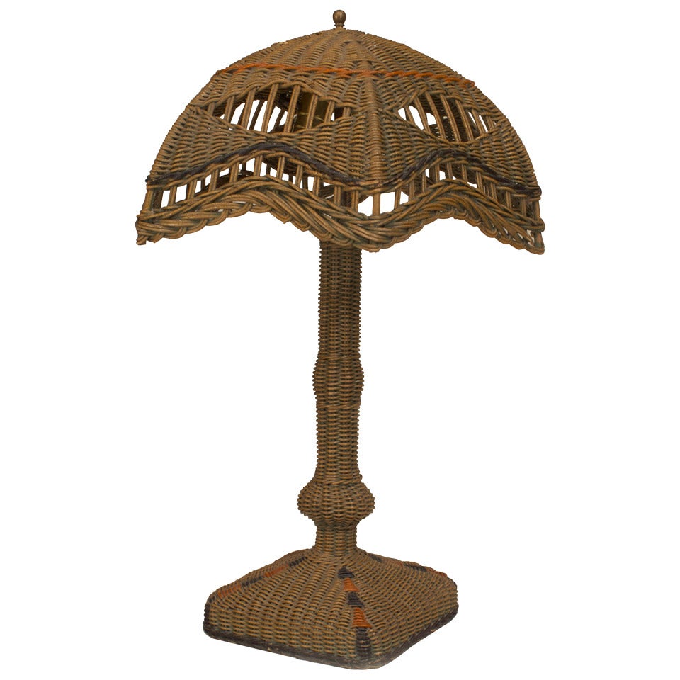 American Art Deco Natural Wicker Table Lamp