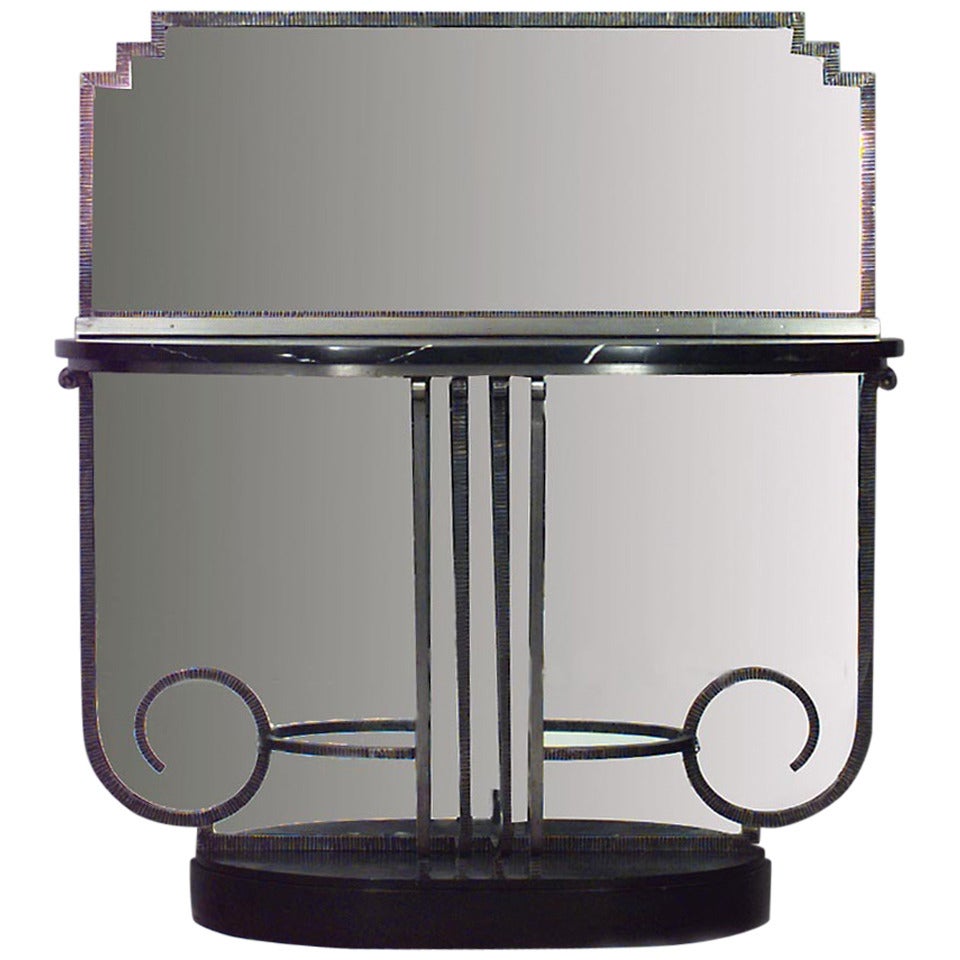 French Art Deco Console Table and Attached Mirror