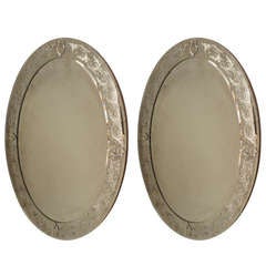 2 Oval Etched Murano Glass Wall Mirrors 11