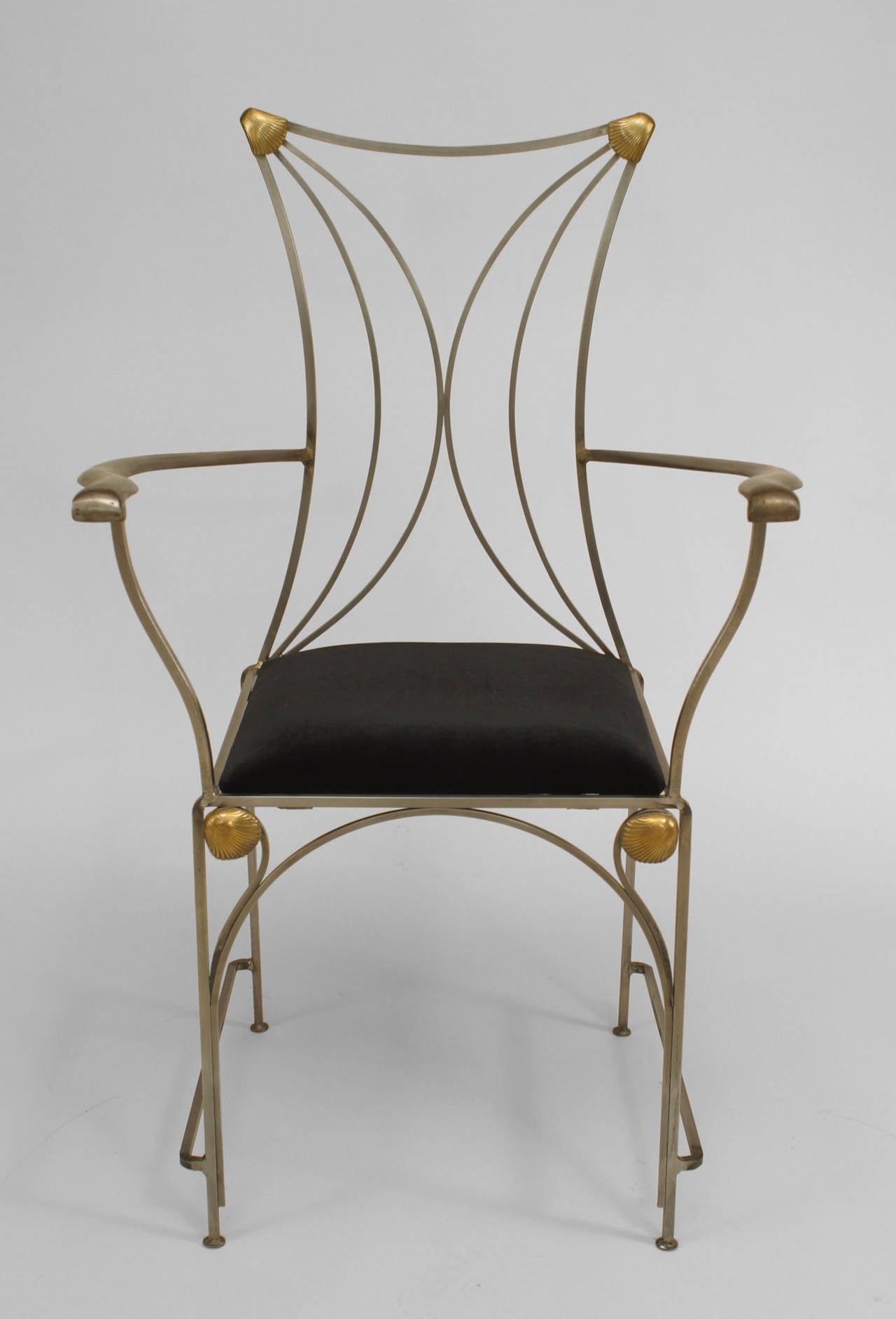 2 French Art Deco Style Brass-Trimmed Steel Armchairs from Cartier Model In Good Condition In New York, NY