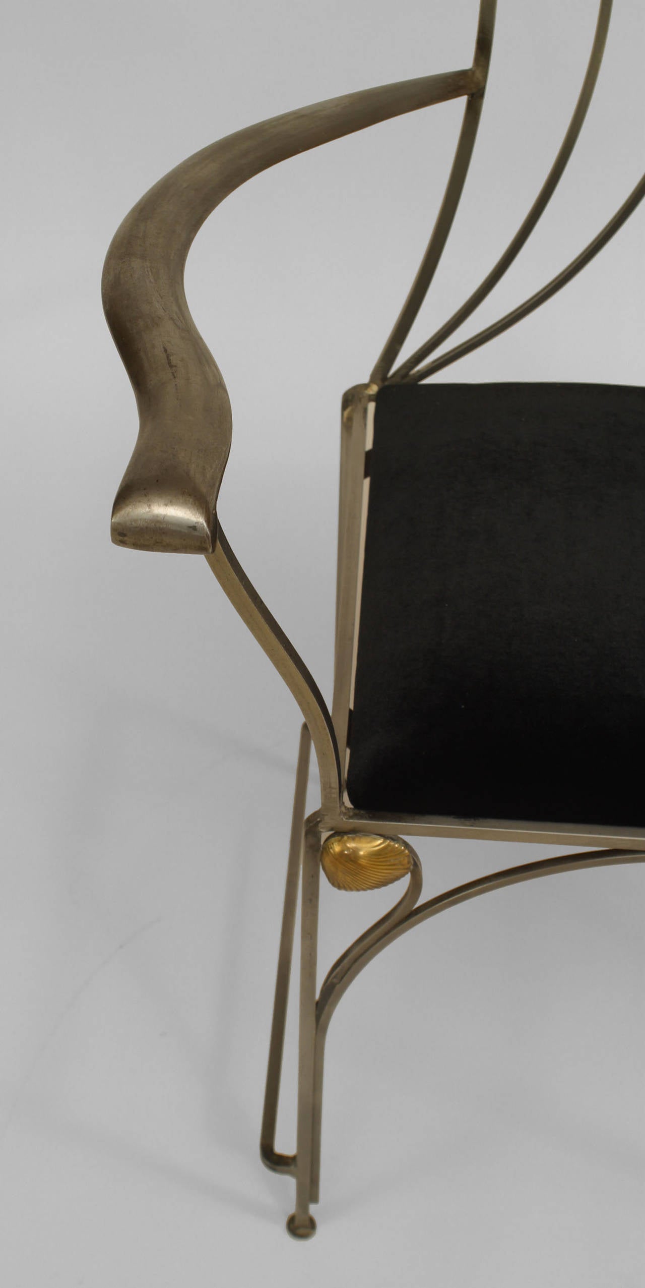 20th Century 2 French Art Deco Style Brass-Trimmed Steel Armchairs from Cartier Model