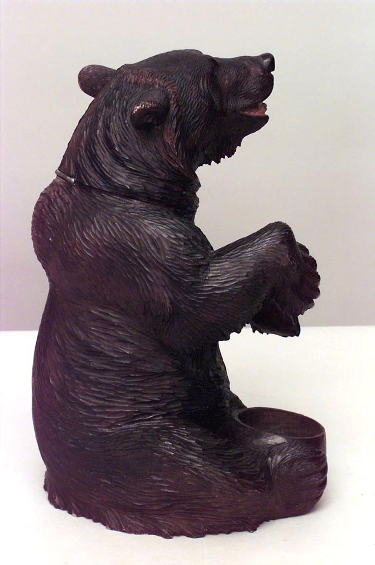Rustic Black Forest Carved Walnut Bear Ashtray For Sale 1