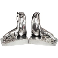 Pair of French Art Deco Silver Walrus Bookends