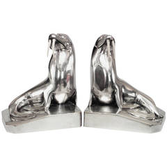 Pair of French Art Deco Walrus Bookends by G. H. Laurent 12