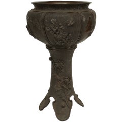 Japanese Bronze Floral Pot with Stand