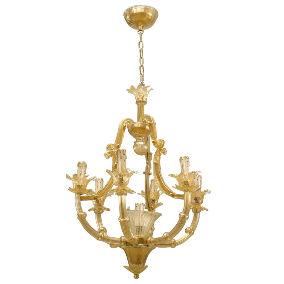 Italian Venetian Murano Gold Dusted Glass Chandelier For Sale