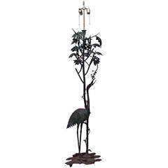 French Art Nouveau Tall Bronze Bird Floor Lamp 2