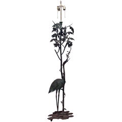 Antique French Art Nouveau Bronze Heron Floor Lamp