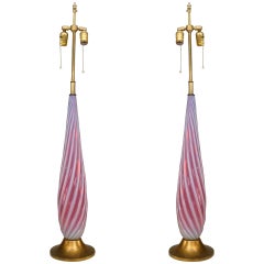 Pair of Italian Mid-Century Murano Pink Glass Table Lamps