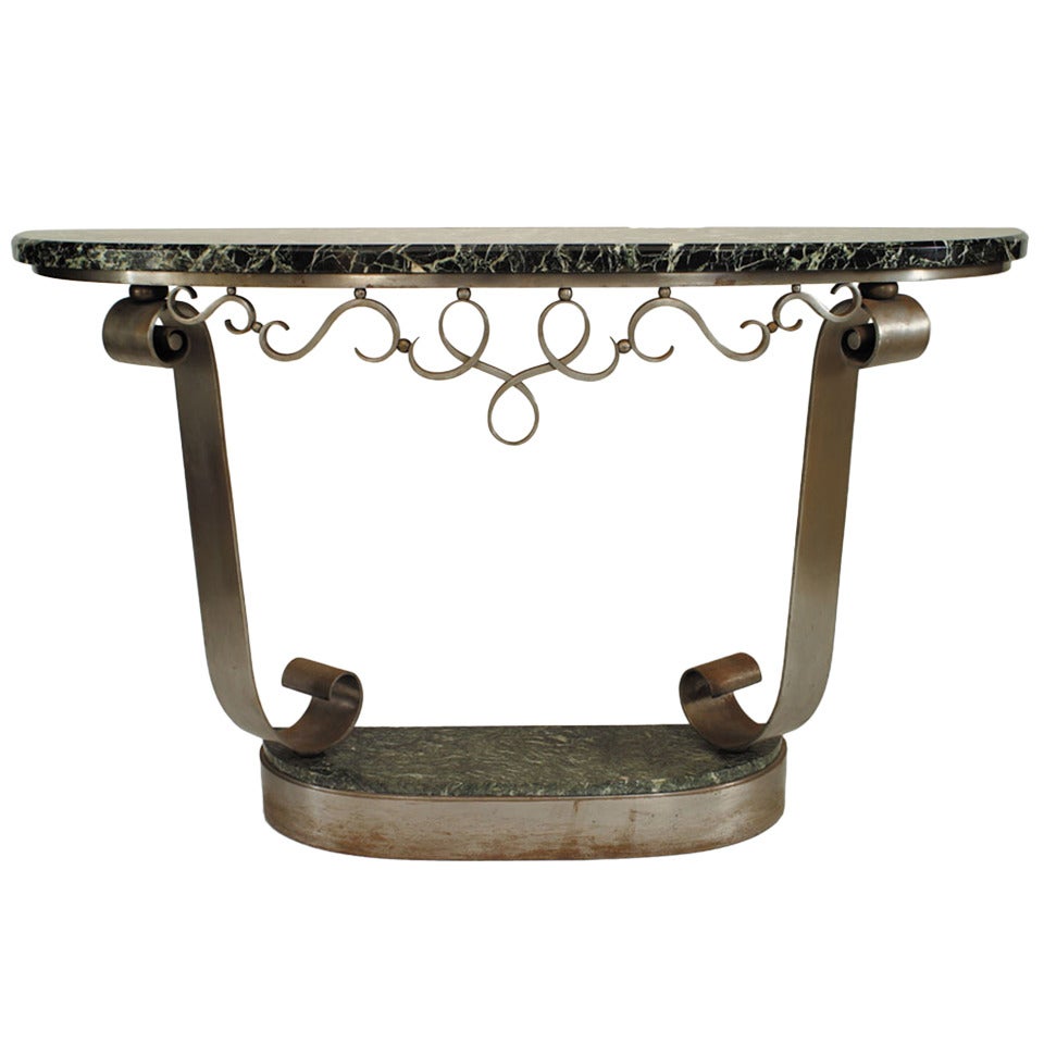 Raymond Subes French Art Deco Steel and Marble Console Table For Sale