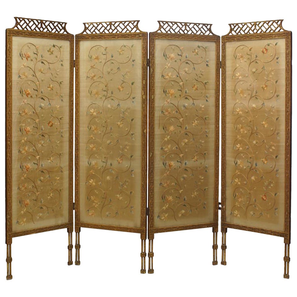 19th c. Chinese Chippendale Folding Screen For Sale