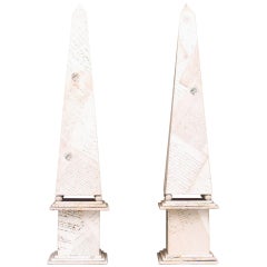 Pair of French White Parchment Veneered Obelisks