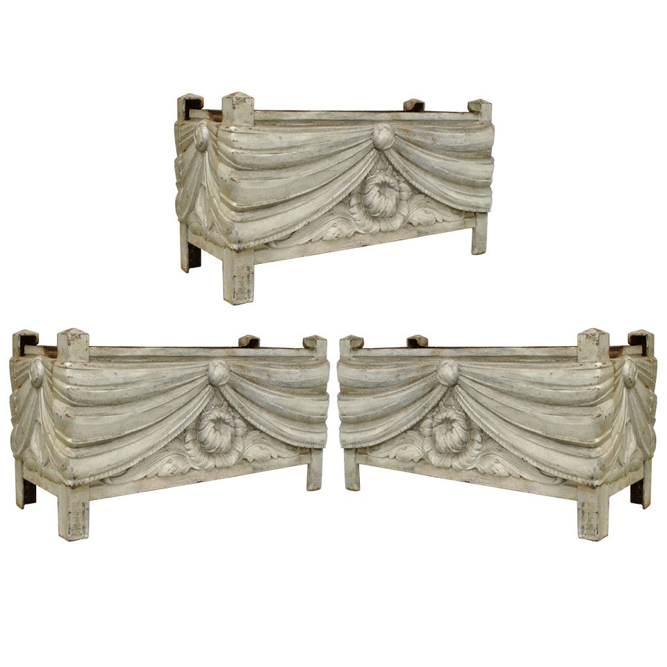 3 French Art Deco Iron Swag Planters For Sale