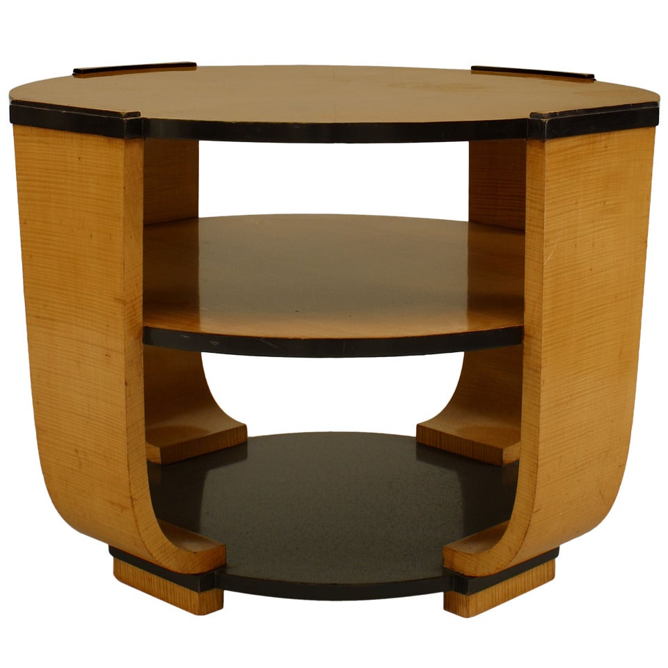 Italian Art Deco Round Bird's Eye Maple End Table