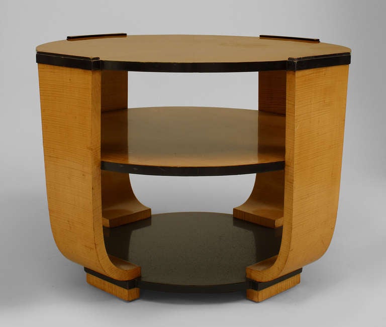 Italian Art Deco Round Bird's Eye Maple End Table