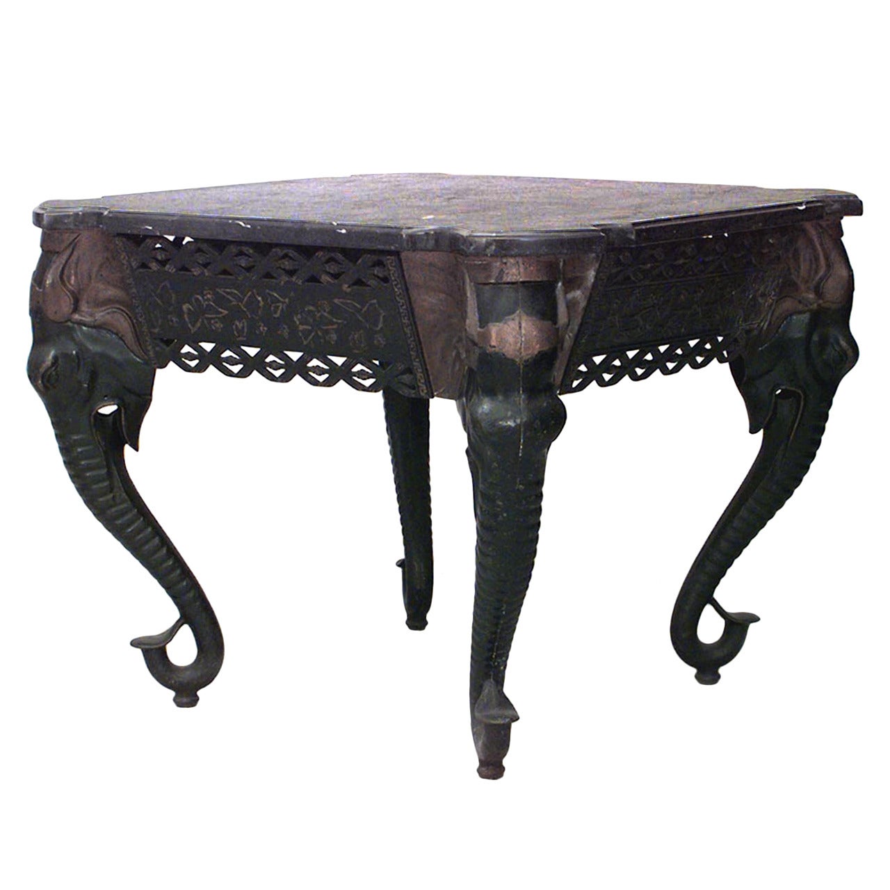 Indian Iron Center Table with Butterfly and Elephant Design For Sale