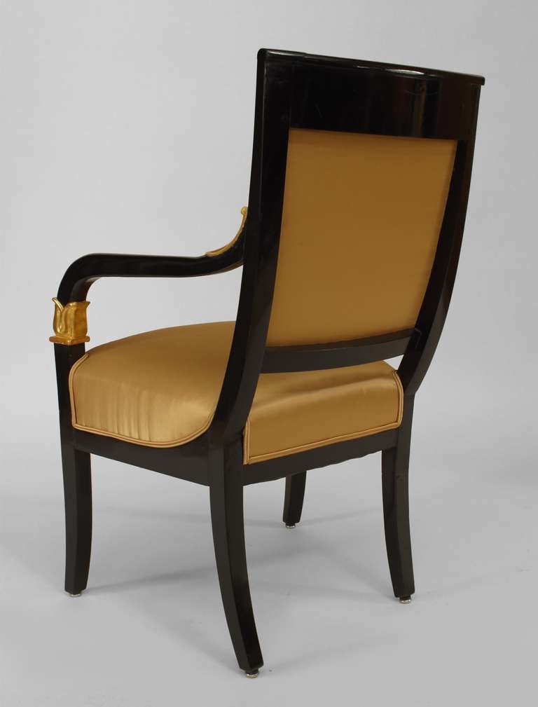Pair of Austrian Biedermeier Ebonized Upholstered Armchairs In Excellent Condition For Sale In New York, NY