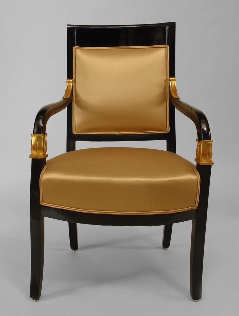 19th Century Pair of Austrian Biedermeier Ebonized Upholstered Armchairs For Sale